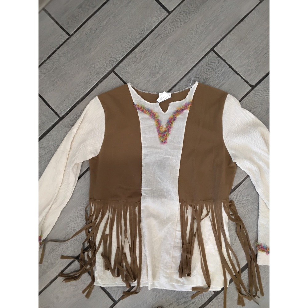 Hippie Woman Costume Top Brown Fringe Faux Suede Boho 70s One Size H9044-20